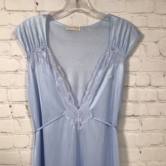 Vintage Diane Von Furstenberg Long Nightgown Small Light Blue Plunging Neckline - Picture 2 of 6